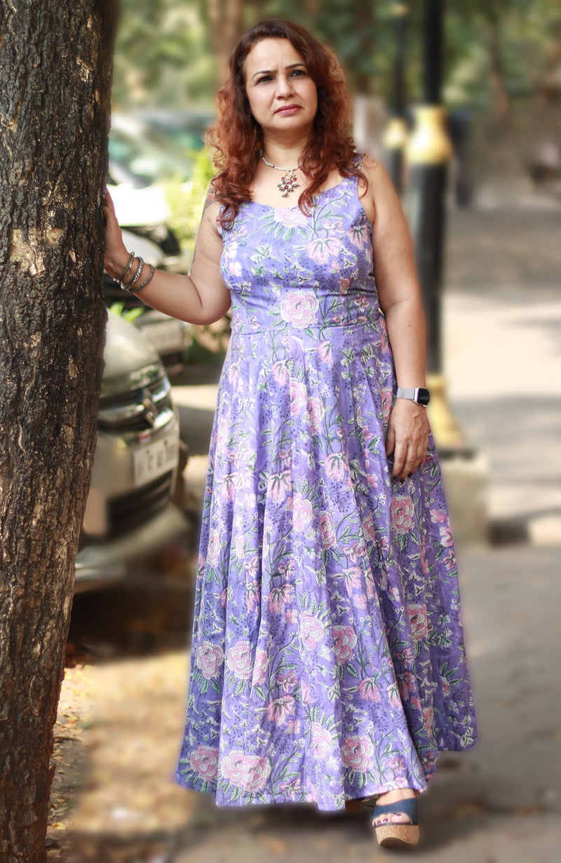 Tarangini | Long  Kali Dress | Purple Sanganeri