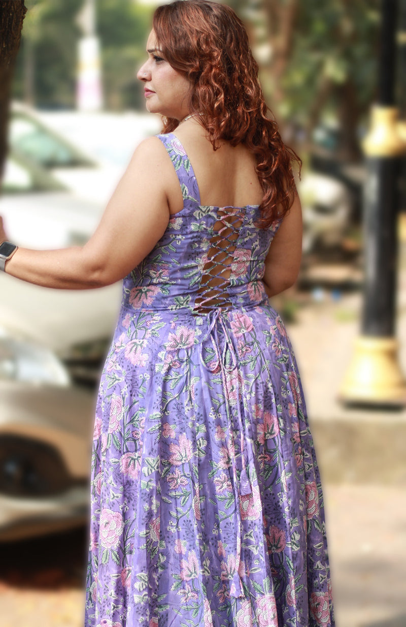 Tarangini | Long  Kali Dress | Purple Sanganeri