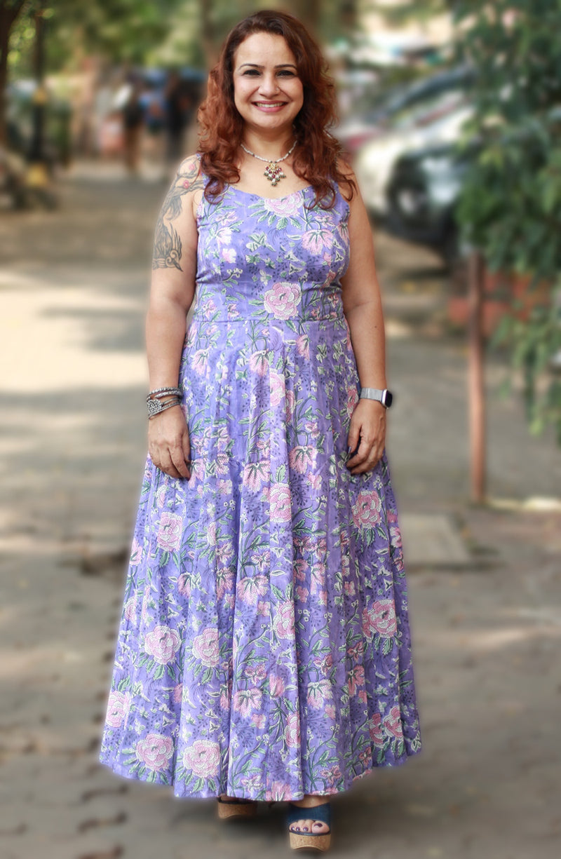 Tarangini | Long  Kali Dress | Purple Sanganeri