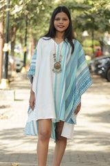 Aasmi | Hi-Lo Kaftan Dress | Aqua Stripes