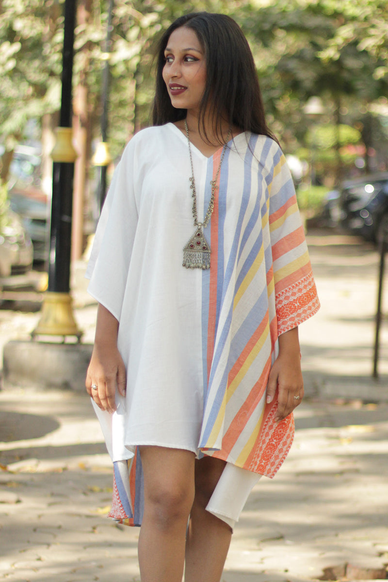 Aasmi | Hi-Lo Kaftan Dress   | Orange & Cerulean Stripes