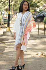 Aasmi | Hi-Lo Kaftan Dress   | Orange & Cerulean Stripes