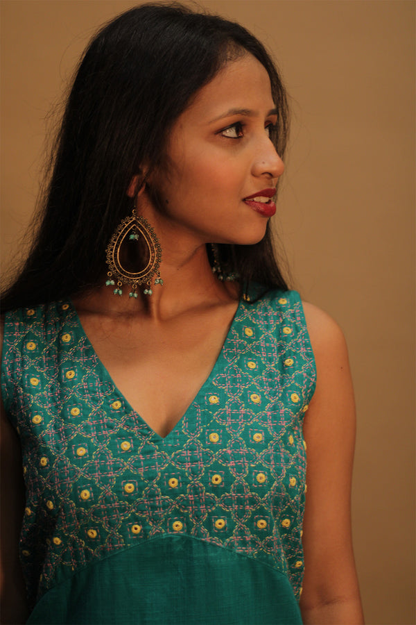 Suhani | Embroidered Short Dress | Teal Green