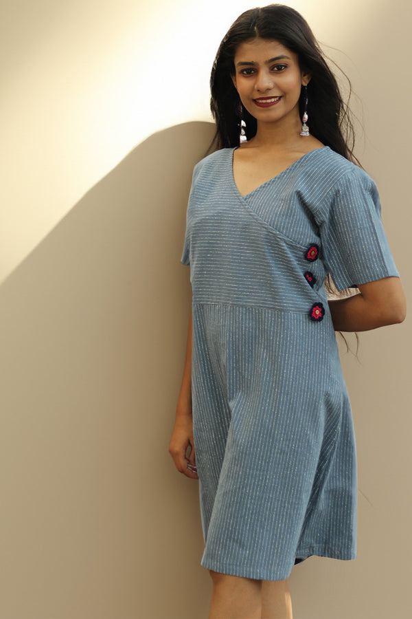 Juhi | Overlap Yoke Dress | Blue