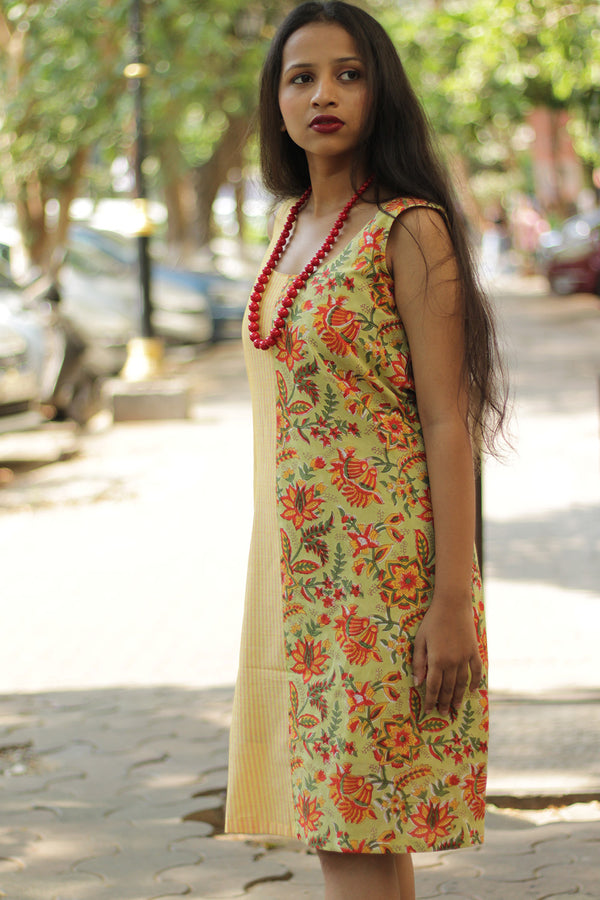 Anaya | Short Dress | Lime Green Sanganeri