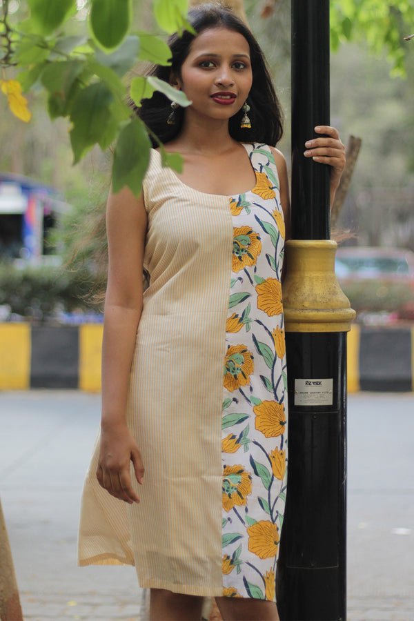 Anaya | Short Dress | Sanganeri  Green & Yellow floral