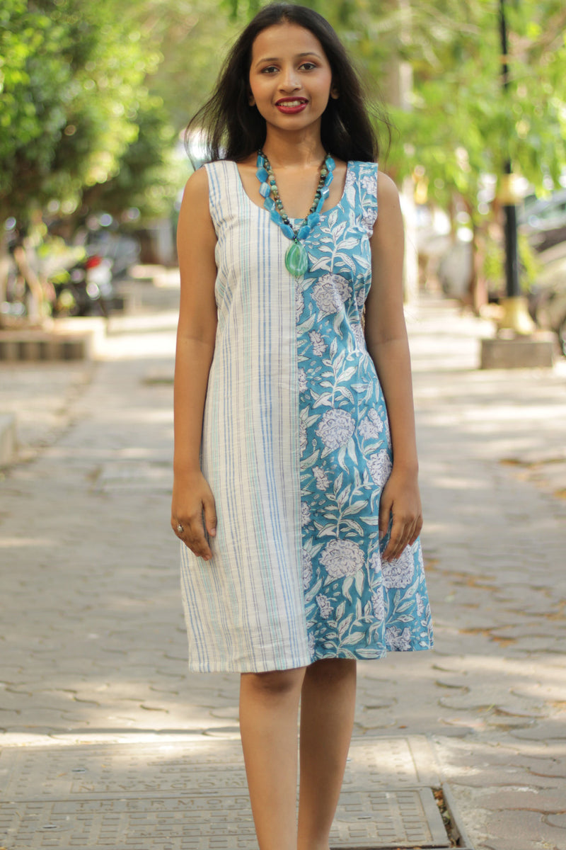 Anaya | Short Dress | Sanganeri Blue