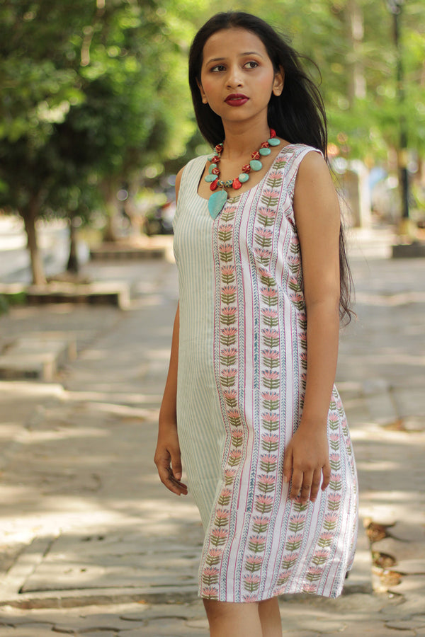 Anaya | Short Dress | Sanganeri Pink Vine