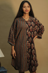 Maati | Belted Shirt Dress | Noir  Floral &  Stripes Ajrakh