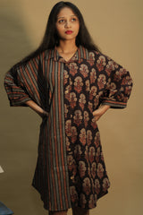 Maati | Belted Shirt Dress | Noir  Floral &  Stripes Ajrakh