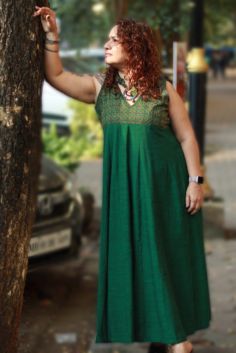 Khwaab | Long  Kali Dress | Forest Green