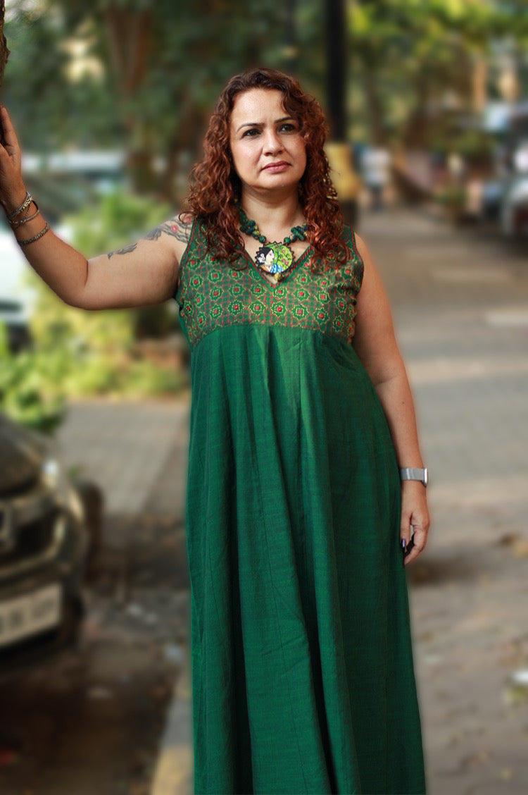 Khwaab | Long  Kali Dress | Forest Green