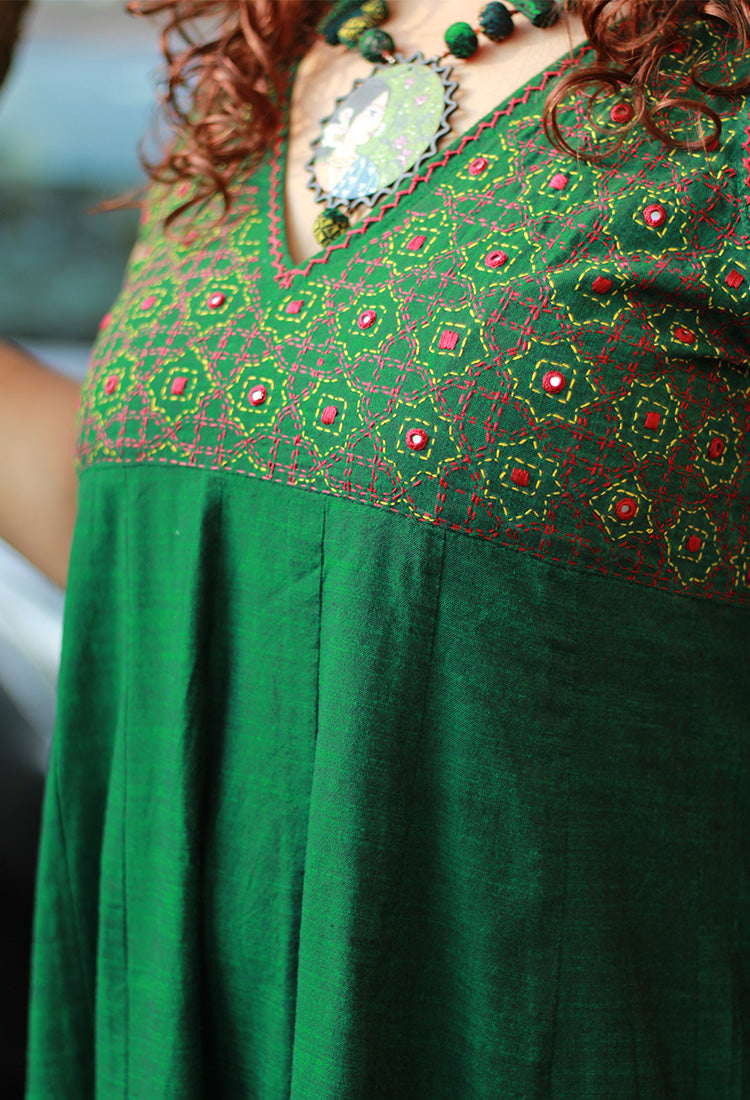 Khwaab | Long  Kali Dress | Forest Green