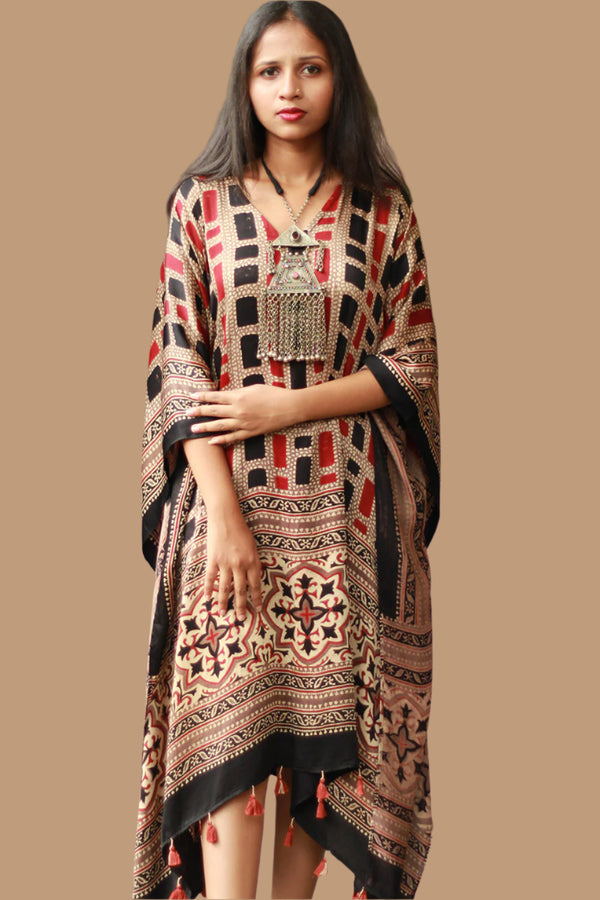 Sitaara| Modal Kaftan  | Noir & Rouge Ajrakh