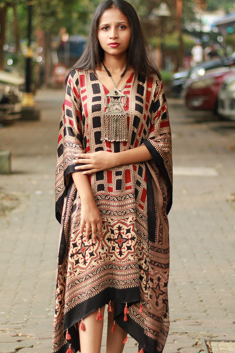 Sitaara| Modal Kaftan  | Noir & Rouge Ajrakh