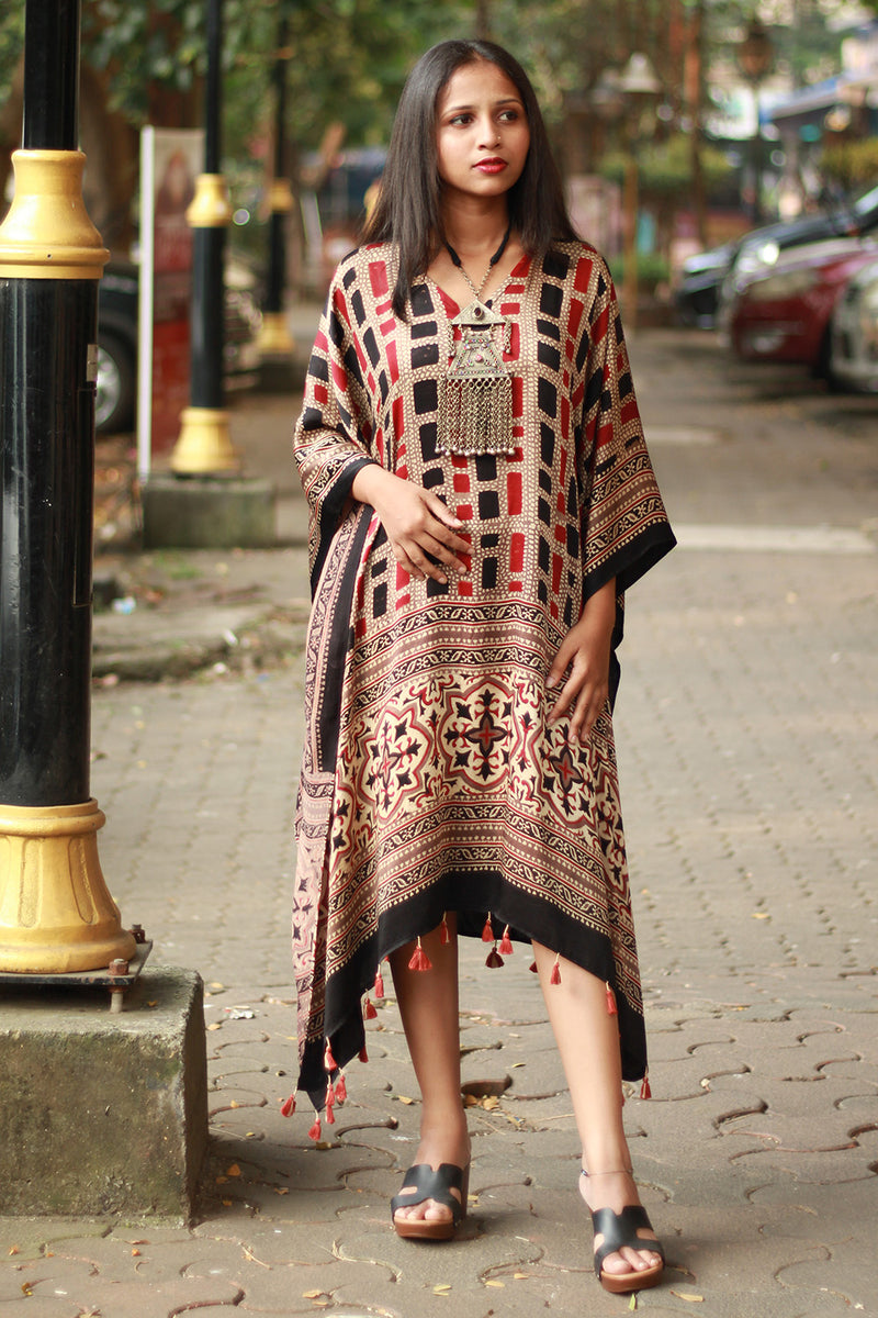 Sitaara| Modal Kaftan  | Noir & Rouge Ajrakh