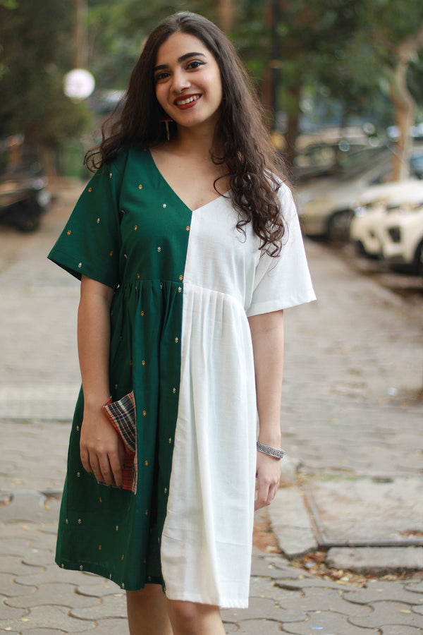 Fir Frost | Short Dress | Handloom Cotton & Gamcha