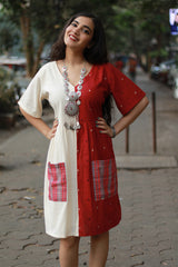 Cherry Frost | Short Dress | Handloom Cotton & Gamcha