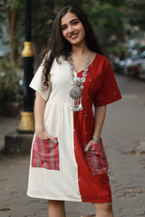 Cherry Frost | Short Dress | Handloom Cotton & Gamcha