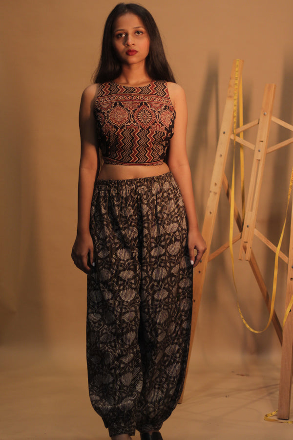 Suhaira | Harem Pants | Grey Lotus Vine Bagru