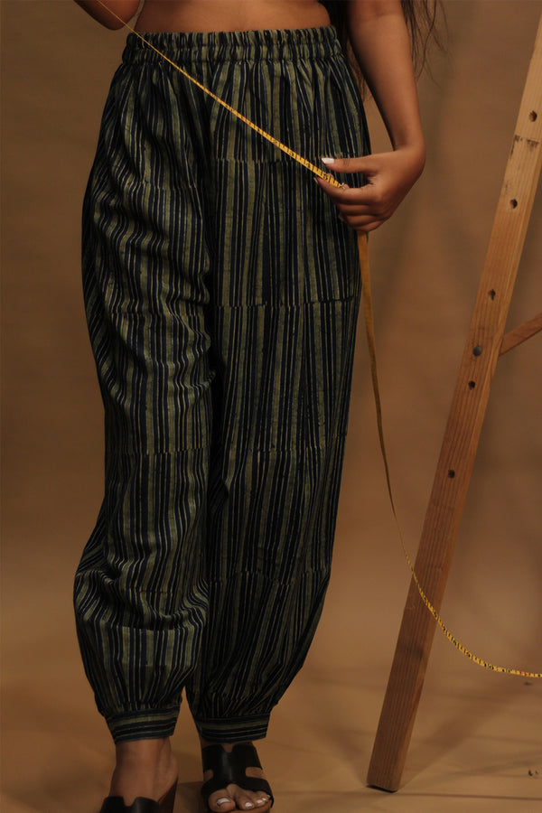 Suhaira | Harem pants | Sea Green Striped Ajrakh