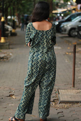 Anurima | Angarkha Style Jumpsuit | Indigo Chevron Ajrakh