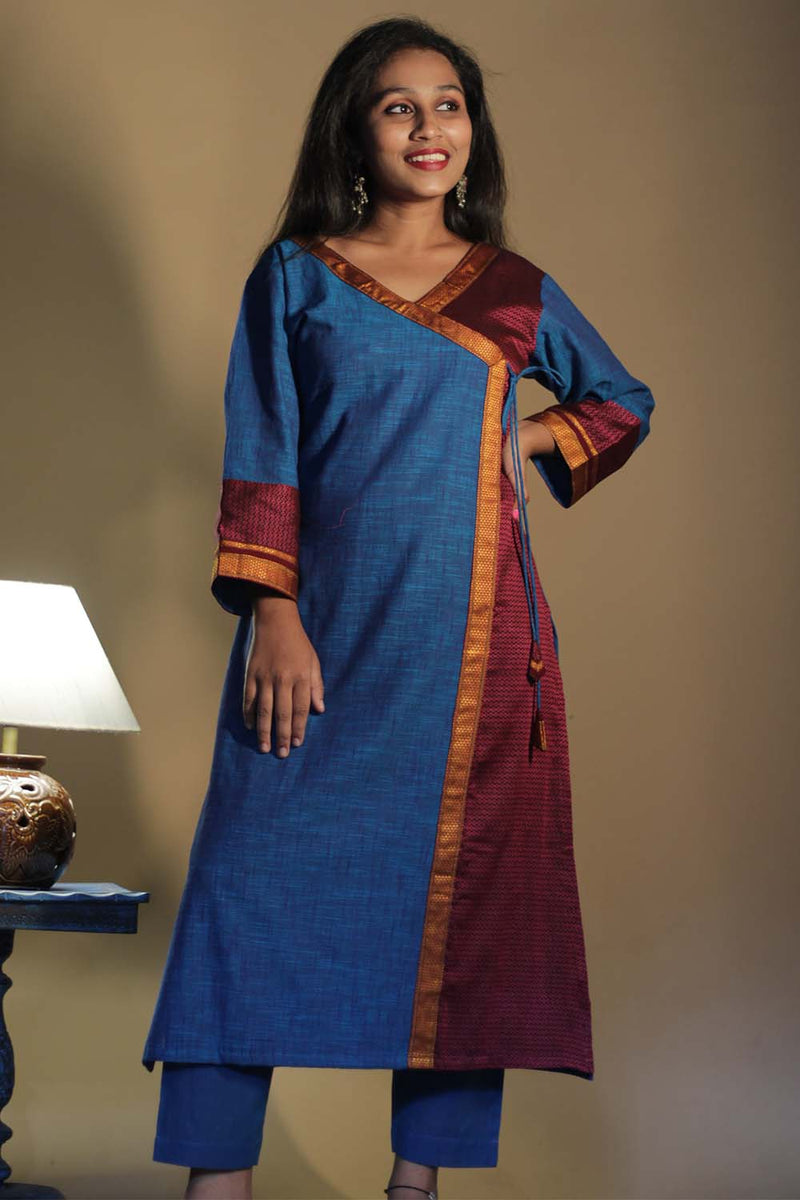 Shobhana | Khunn Angarkha Style Kurta | Cobalt