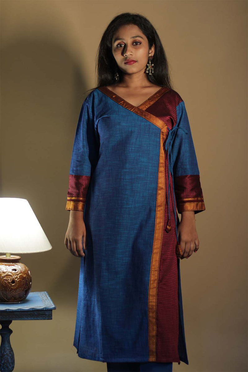 Shobhana | Khunn Angarkha Style Kurta | Cobalt