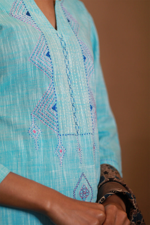 Riya | Embroidered Kurta | Bright Blue