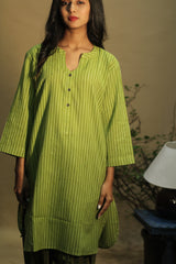 Short Kurta | Lime Green Stripe