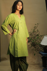 Short Kurta | Lime Green Stripe