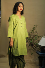 Short Kurta | Lime Green Stripe