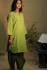 Short Kurta | Lime Green Stripe