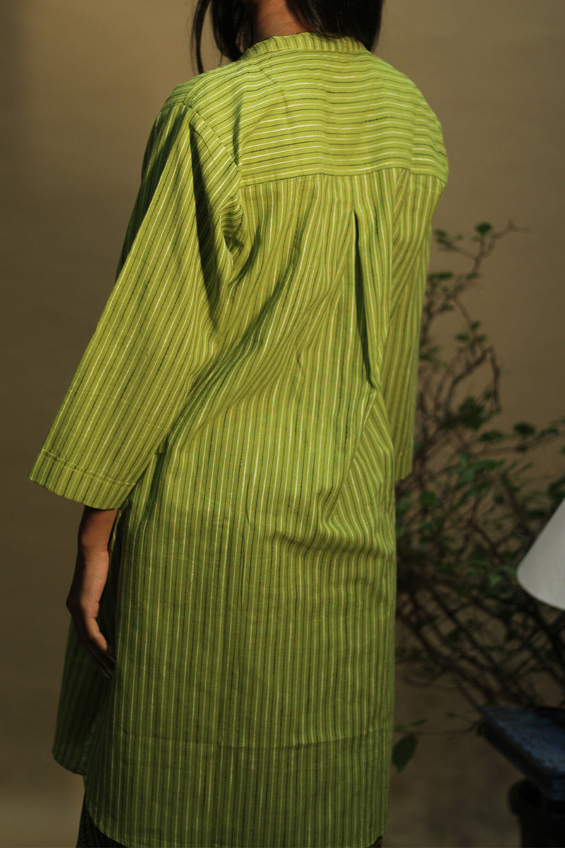 Short Kurta | Lime Green Stripe