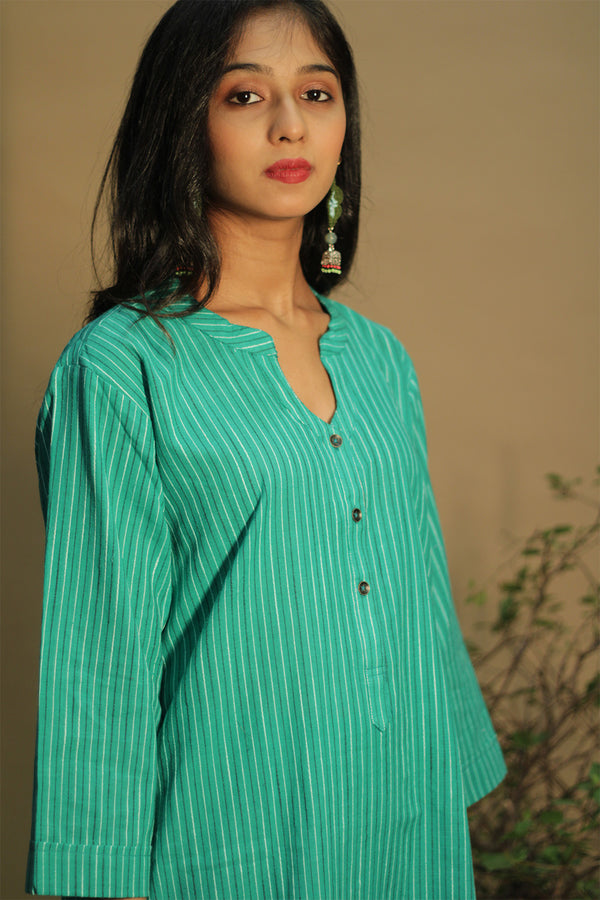 Short Kurta |  Sea Green Stripe