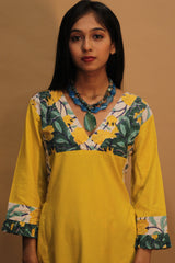 Mehek | Long Kurta | Yellow & Green Sanganeri