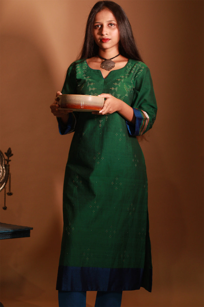 Daana | Tangaliya Kurta | Forest Green