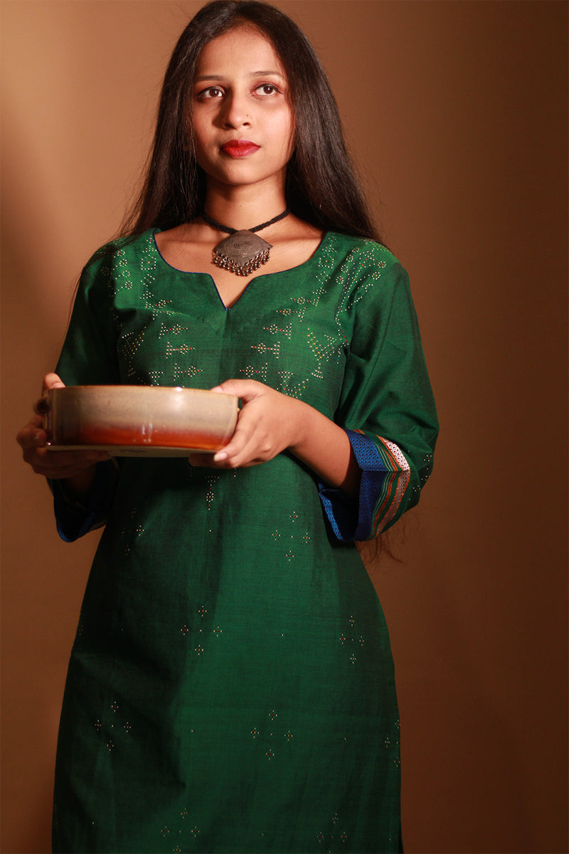 Daana | Tangaliya Kurta | Forest Green