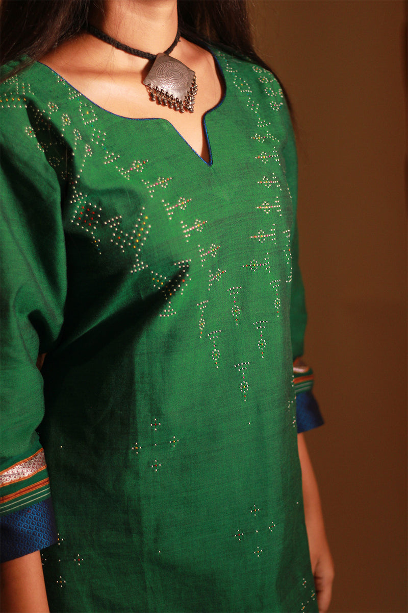 Daana | Tangaliya Kurta | Forest Green