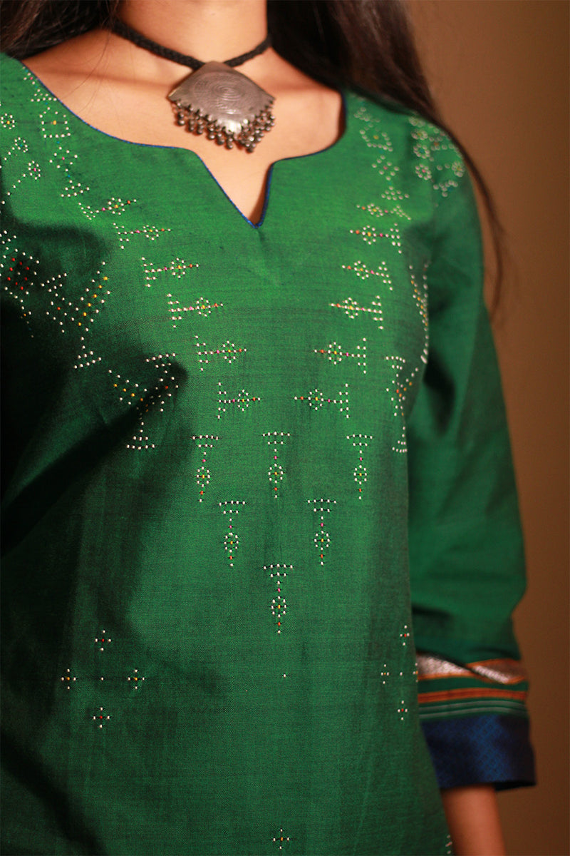 Daana | Tangaliya Kurta | Forest Green