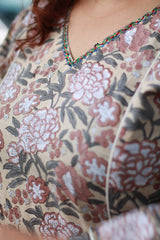 Arya | Long Kurta | Embroidered | Floral Sanganeri