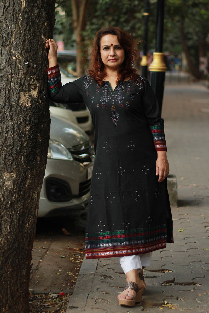 Daana | Tangaliya Kurta | Olive Green