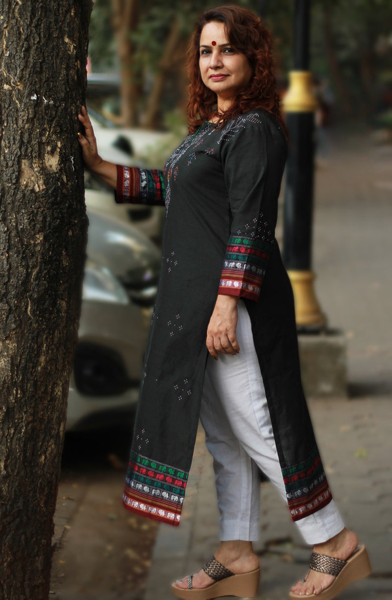 Daana | Tangaliya Kurta | Olive Green