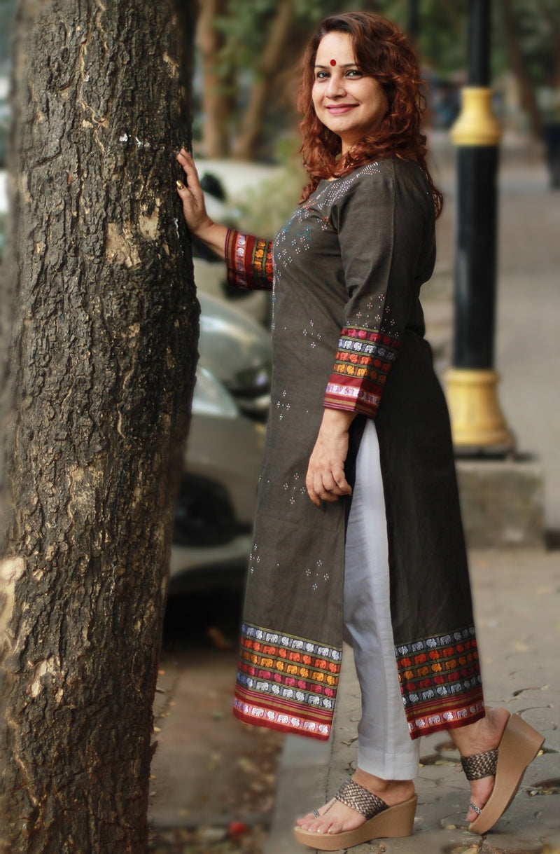 Daana | Tangaliya Kurta | Moss Brown