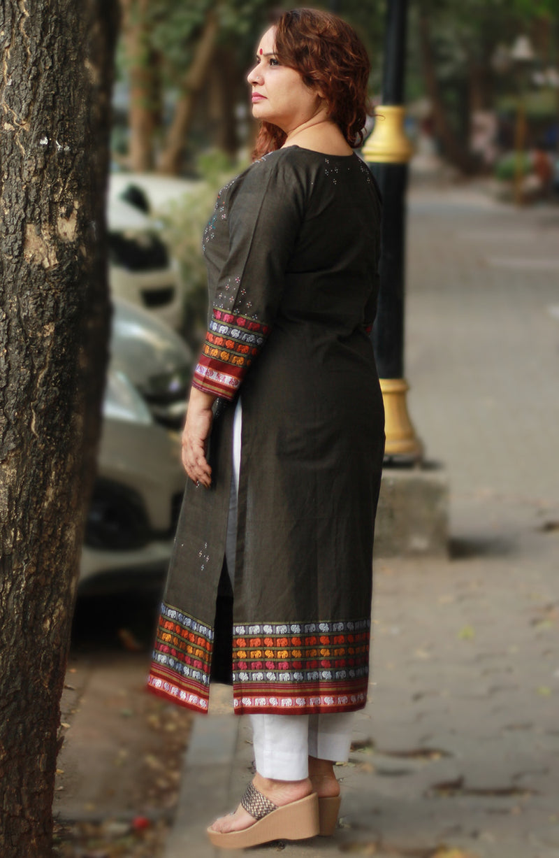 Daana | Tangaliya Kurta | Moss Brown