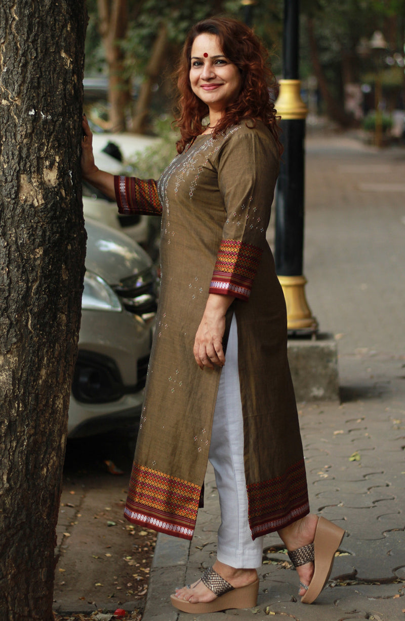 Daana| Tangaliya Kurta | Sienna Brown with Mutlicolor Khunn