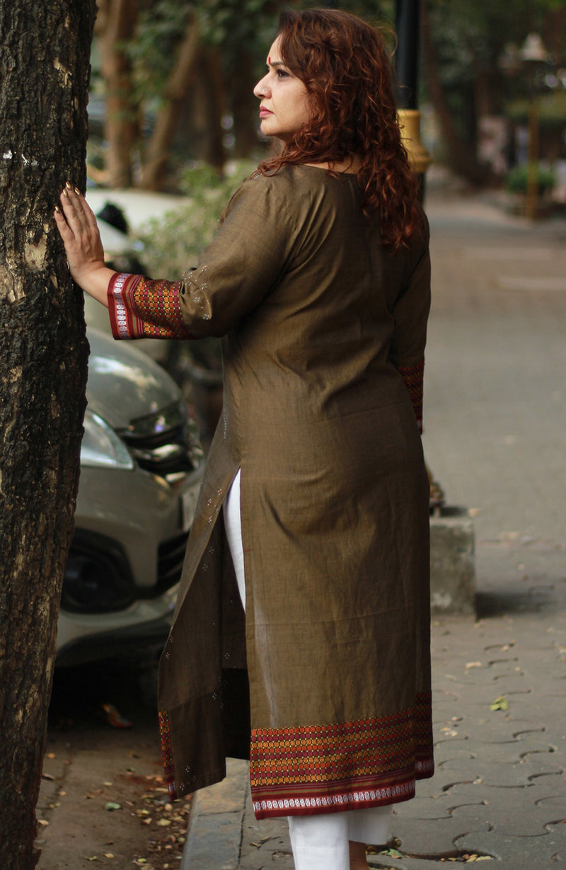 Daana| Tangaliya Kurta | Sienna Brown with Mutlicolor Khunn