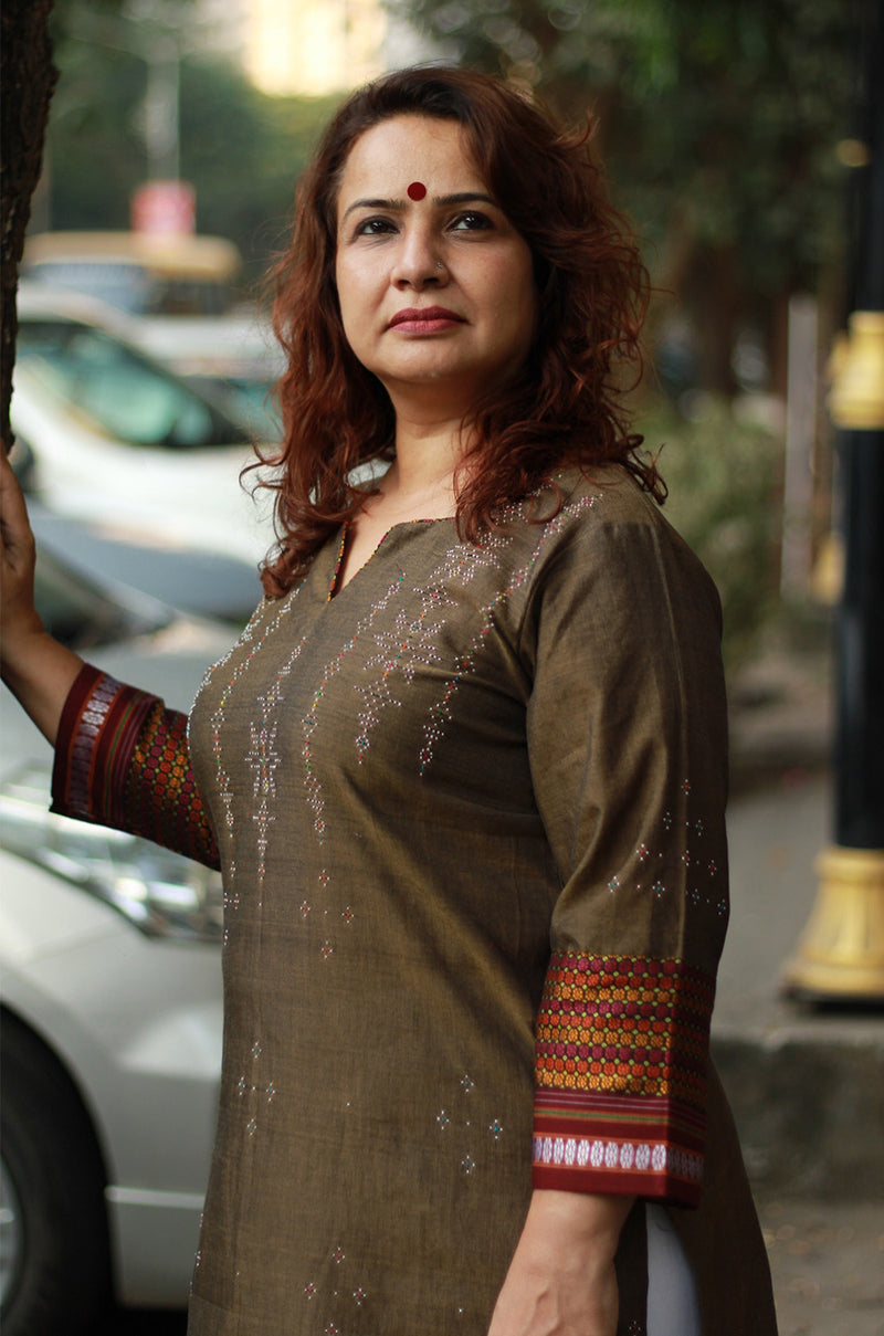 Daana| Tangaliya Kurta | Sienna Brown with Mutlicolor Khunn