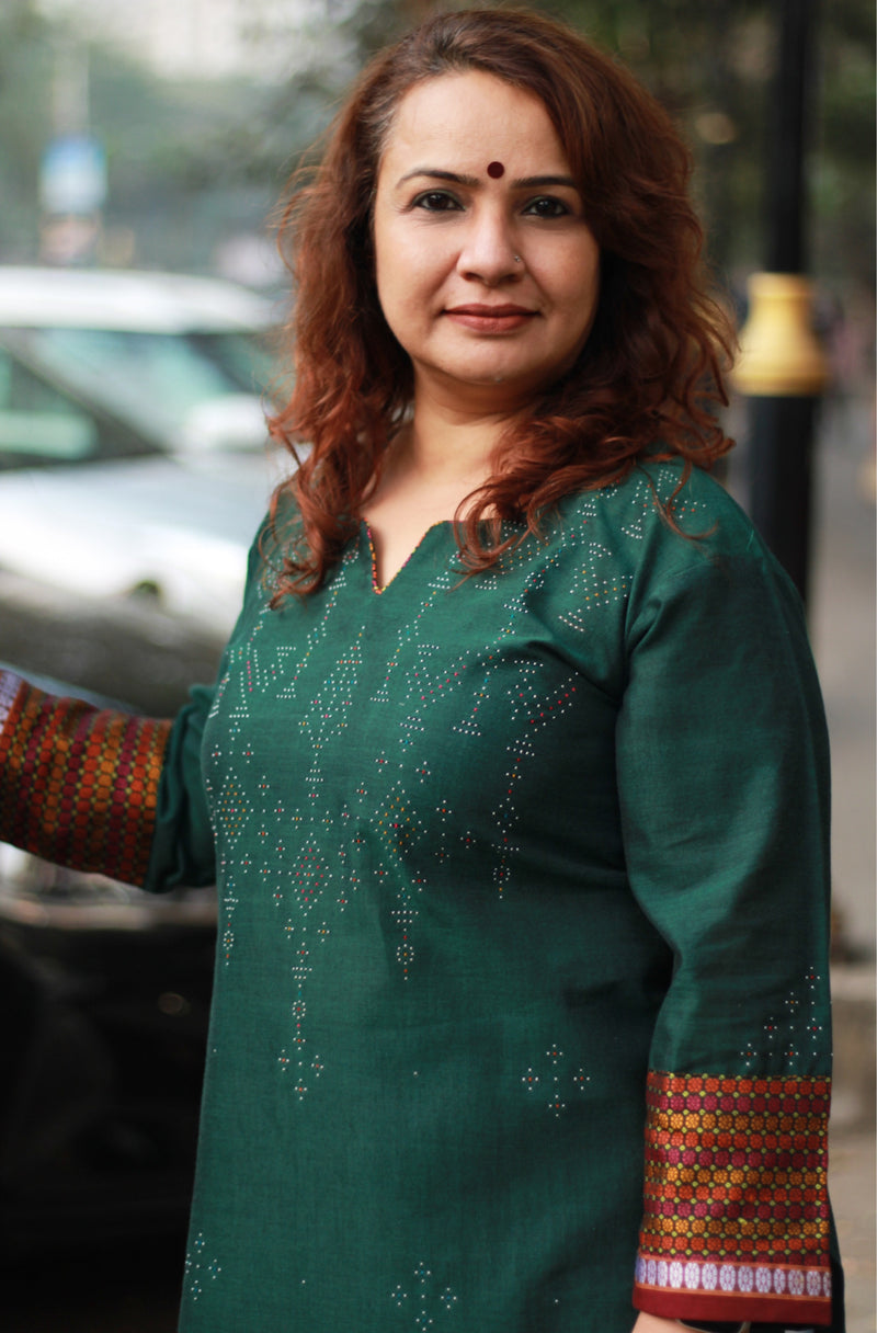 Daana | Tangaliya Kurta | Deep Green with Multicolour Khunn