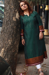 Daana | Tangaliya Kurta | Deep Green with Multicolour Khunn